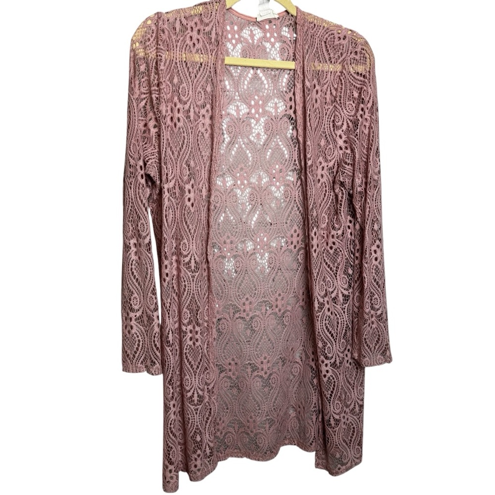 Brittany Black baby pink romantic crochet detail long line cardigan hippie